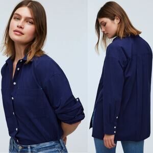 NWT Madewell The Oversized Straight Hem Shirt Signature Poplin Blueberry XS
